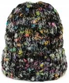 Czapka zimowa damska Multicolor - boucle, gruba, beanie Czarny