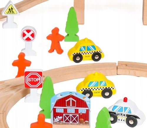 WIELKA KOLEJKA DREWNIANA TOR POCIĄG AUTKA 100 el. na Arena.pl