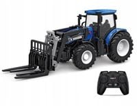 Zdalnie Sterowany Duży Niebieski Traktor z Widłami Zabawka Mały Rolnik