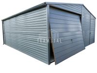 GARAŻ BLASZANY 6m x 6m poziom - dwuspad - Brama uchylna - grafit antracyt - okno + drzwi TS246 6x6