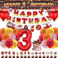 Zestaw Dekoracji Urodzinowych Strażak 3 Urodziny Balony Baner Strażacki