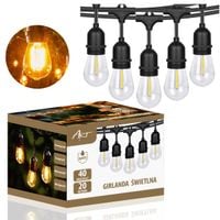 Girlanda Ogrodowa Łańcuch Świetlny LED 40x żarówka E27 IP65 2700K 20M ART