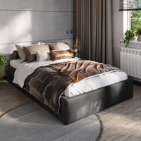 ŁÓŻKO 120x200 TAPICEROWANE Z POJEMNIKIEM + STELAŻ PODWÓJNE WELUR CZARNY