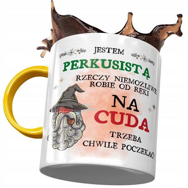 Kubek Żółty Dla Perkusisty Na Cuda Trzeba Poczekać Z Nadrukiem Ze Zdjęciem zdjęcie 1