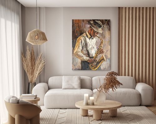 Obraz Abstrakcja MUZYK Jazzman Saksofon Portret Vintage 40cm x 50cm na Arena.pl