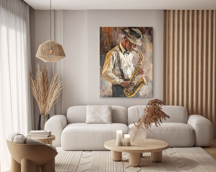 Obraz Abstrakcja MUZYK Jazzman Saksofon Portret Vintage 40cm x 50cm zdjęcie 8