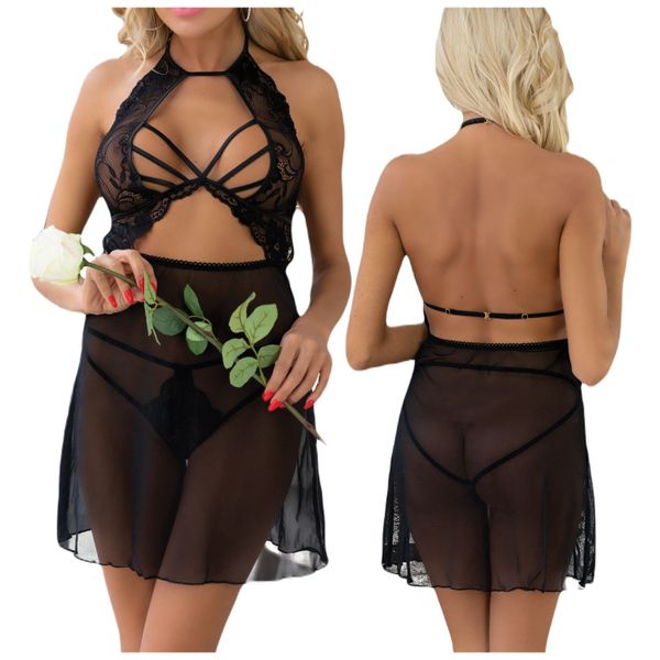 KOSZULKA NOCNA Z KORONKĄ SEKSOWNE STRINGI L/XL zdjęcie 1