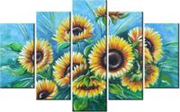 70 100CM OBRAZ 5 ELEM SŁONECZNIKI NIEBIESKIM DRUK PŁÓTNO