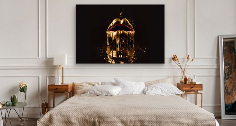 Obraz Na Płótnie Canvas Rozpływające Się Złote USTA Abstrakcja 3D 30cm x 20cm zdjęcie 2