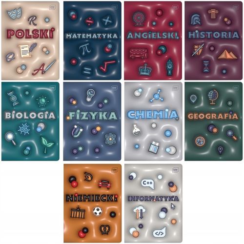 10 x ZESZYTY PRZEDMIOTOWE A5 DO KLAS 7-8 I LICEUM, TEMATYCZNE OKŁADKI na Arena.pl