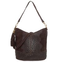 VERA PELLE torebka zamszowa listonoszka z paskiem kroko V479 c.brązowa