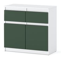 Komoda Wysoka 2 Szuflady Oleksa 80cm Pojemna Szafka Biała Butelkowa Zieleń
