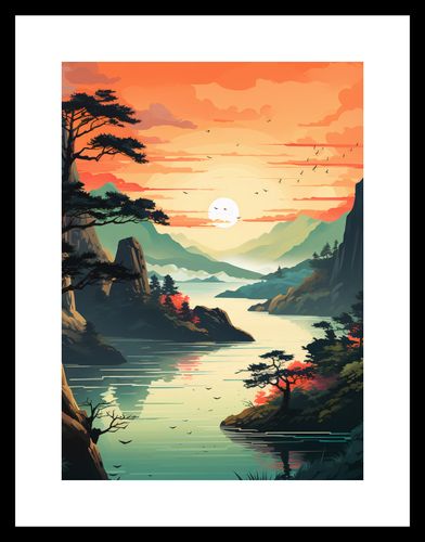 Plakat 20,5x28,4cm Zachodzące Słońce nad Spokojnym Jeziorem na Arena.pl