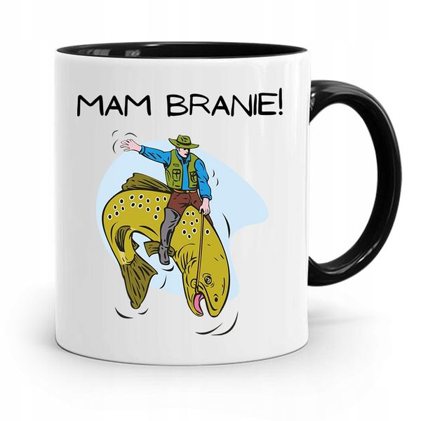 Kubek Czarny Dla Wędkarza Rybaka Mam Branie Z Nadrukiem Ze Zdjęciem zdjęcie 1