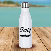 Biała butelka metalowa 650 ml z dowolnym nadrukiem