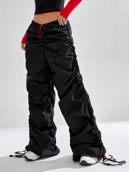 SPODNIE PARACHUTE MARSZCZONE ZE ŚCIĄGACZEM W PASIE I NOGAWKACH SHEIN S zdjęcie 1