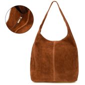 Włoska Torebka worek Skórzana zamsz Naturalny U35