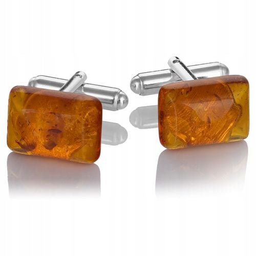 Srebrne spinki do mankietów z bursztynem SMB-003 na Arena.pl