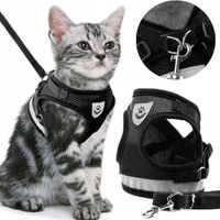 SZELKI BEZUCISKOWE SPACEROWE REGULOWANE ODBLASK DLA KOTA + SMYCZ ROZMIAR S