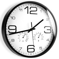 Zegar Ścienny z Termometrem Higrometrem Wiszący na Ścianę Biały Czarny 30cm