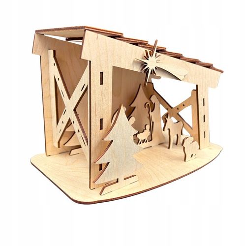 ŚWIĄTECZNA SZOPKA Z DREWNA BETLEJEM STAJENKA Z LAMPKAMI STOJĄCA OZDOBA 22CM na Arena.pl