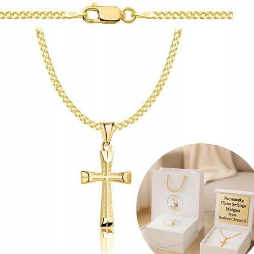 ZŁOTY ŁAŃCUSZEK NA CHRZEST CHRZCINY KRZYŻYKIEM PR 925 585 GRAWER PAMIĄTKA na Arena.pl