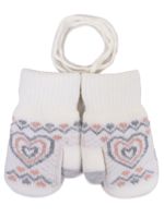 Rękawiczki dziewczęce jeden palec ze sznurkiem wzór ecru 12 cm YOCLUB