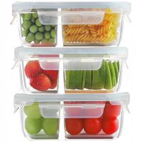 2 x LUNCHBOX POJEMNIK SZKLANY NA ŻYWNOŚĆ ZESTAW 3SZT DWUKOMOROWE HERMETYCZN
