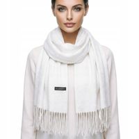 SZAL DAMSKI ZIMOWY CIEPŁY DŁUGI BIAŁY Z BROKATEM I FRĘDZLAMI biały