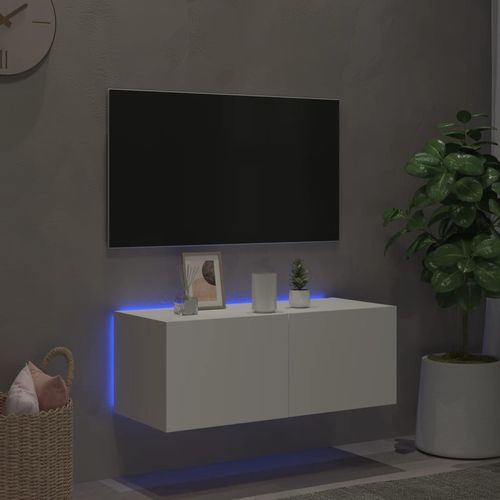 Ścienna szafka TV z LED, biała, 80x35x31 cm na Arena.pl