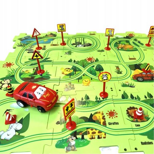 TOR WYŚCIGOWY PUZZLE DO SKŁADANIA AUTKO TRASA ZOO LAS KREATYWNY ZNAKI 25el. na Arena.pl