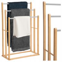 STOJAK NA RĘCZNIKI WIESZAK ŁAZIENKOWY BAMBUSOWY DREWNO PODŁOGOWY 3 RAMIONA