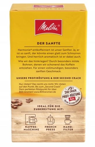Melitta Harmonie Entcof. bezkofeinowa kawa mielona 500g Import z Niemiec na Arena.pl