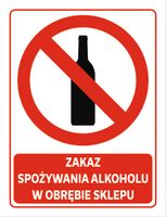 Naklejka ZAKAZ SPOŻYWANIA ALKOHOLU W OBRĘBIE SKLEPU 20x15 cm