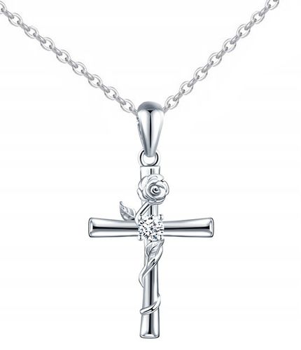 SREBRNY ŁAŃCUSZEK NASZYJNIK KRZYŻYK KRZYŻ DAMSKI KOMUNIA SREBRO PRÓBA 925 na Arena.pl
