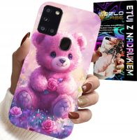 ETUI DO SAMSUNG GALAXY A21s - SŁODKI MIŚ NA RÓŻOWYM TLE, CASE + SZKŁO