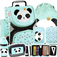 DUŻY ZESTAW 5EL. TORNISTER PLECAK SZKOLNY DLA DZIEWCZYNKI DO 1 KLASY PANDA