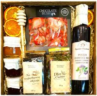 KOSZ PREZENTOWY PREZENT UPOMINEK HERBATA MIÓD SYROP NA IMIENINY URODZINY