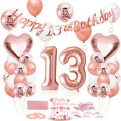 Zestaw Balonów na 13 Urodziny Różowe Złoto Konfetti Baner Gwiazdki XL