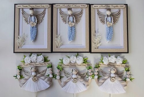 Anioł stróż 3D makrama dowolny napis grawer GRATIS Komunia Chrzest Urodziny na Arena.pl