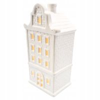 Domek Kamieniczka Ceramiczna LED Biały Duży 20cm Dekoracja