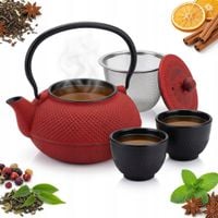 CZAJNIK 1.5 L IMBRYK ŻELIWNY SITKO ZAPARZACZ DO HERBATY ZESTAW + 2x CZARKI