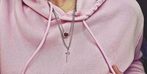 MD elegancki damski naszyjnik CZERWONE SERCE serduszko MIECZ | 2w1 na Arena.pl