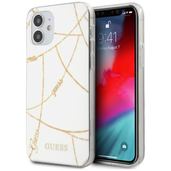 Etui Guess Gold Chain Collection na iPhone 12 mini - białe zdjęcie 1