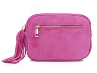 VERA PELLE torebka damska zamszowa listonoszka z paskiem V310 fuksja