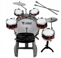 PERKUSJA DLA DZIECI DUŻY ZESTAW 6 BĘBNÓW 2 TALERZE TABORET MUZYCZNA ZABAWKA