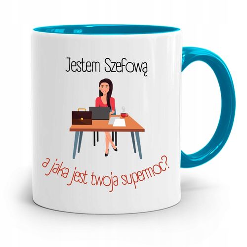 Kubek Błękitny Prezent Jestem Szefową Prezent Z Nadrukiem Ze Zdjęciem na Arena.pl