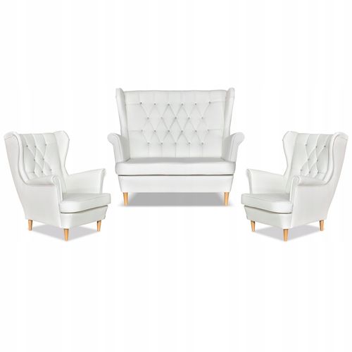 Zestaw uszak Gaja ekoskóra skaj sofa fotele Family Meble biały na Arena.pl