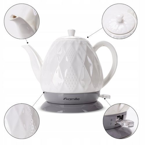 CZAJNIK ELEKTRYCZNY BEZPRZEWODOWY CERAMICZNY KAMILLE 1200 W 1,5 L na Arena.pl