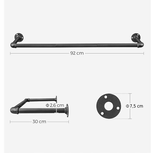 Drążek na ubrania WIESZAK ŚCIENNY 92x30x7,5 cm ZE STALI czarny LOFT na Arena.pl